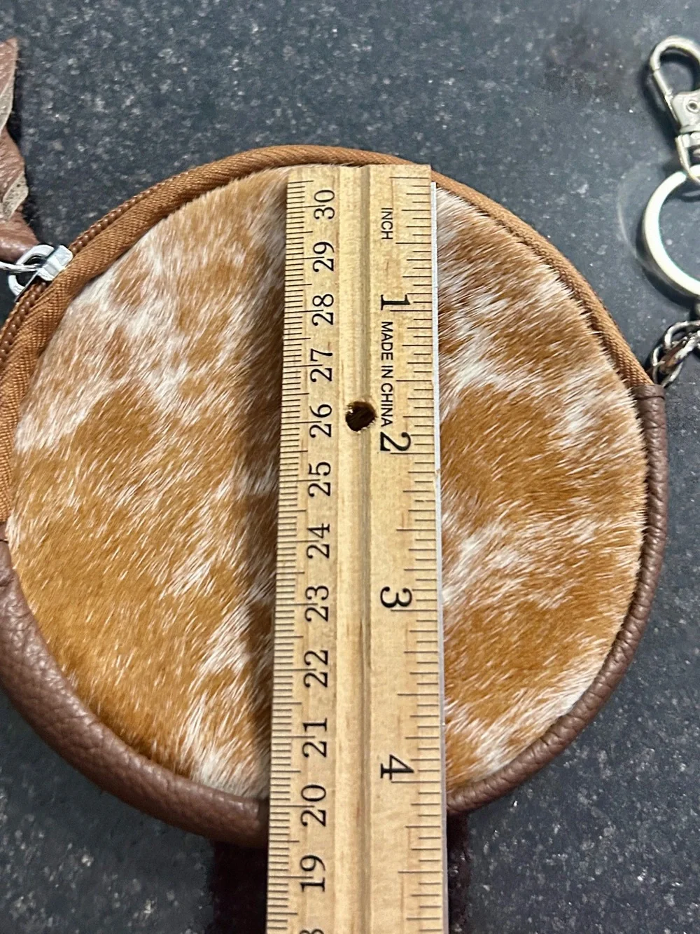 Round Cowhide coin Bag in Brown and White